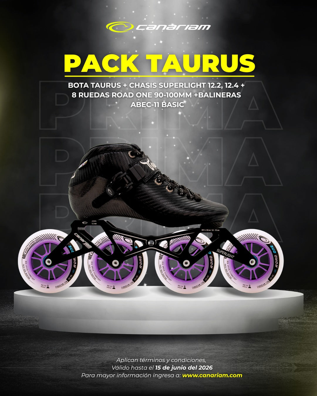Promo Prima: Taurus + Chasis Superlight 12.2 / 12.4 + Ruedas Road One 4x90mm / 4x100mm + 16 Balineras ABEC 11 Basic
