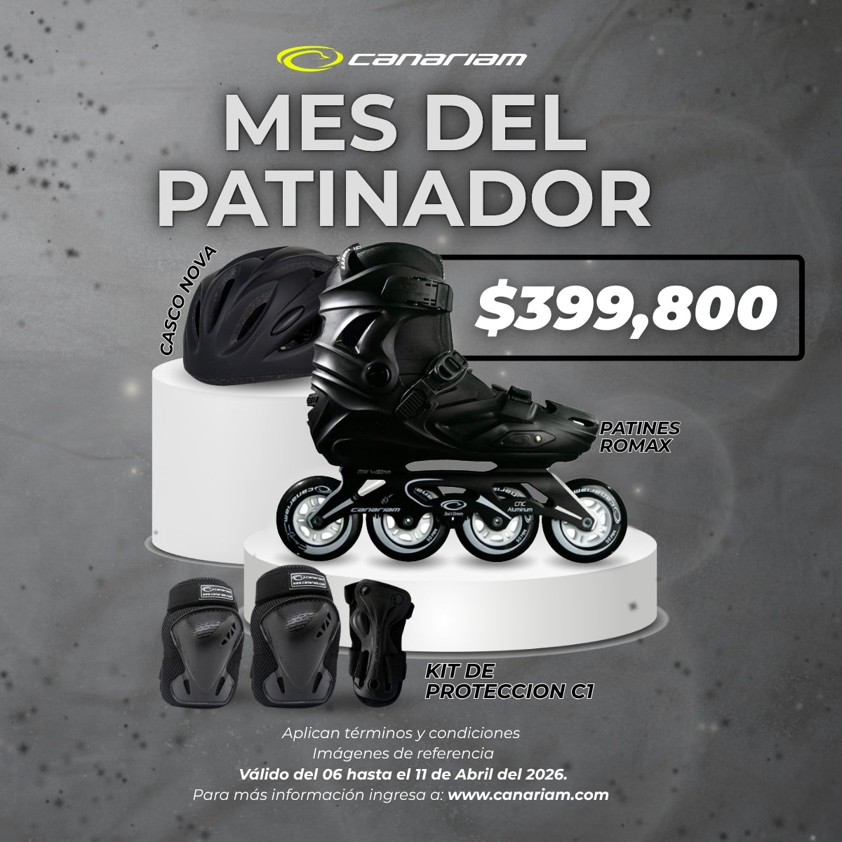 Promo: Patin Recreativo Romax Negro + Casco Nova + Kit de Protección C1