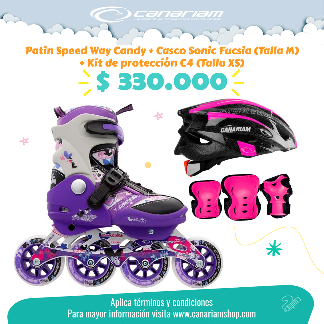 Promo: Patin Speed Way Candy + Casco Sonic (Talla M) + Kit de protección C4 (Talla XS)