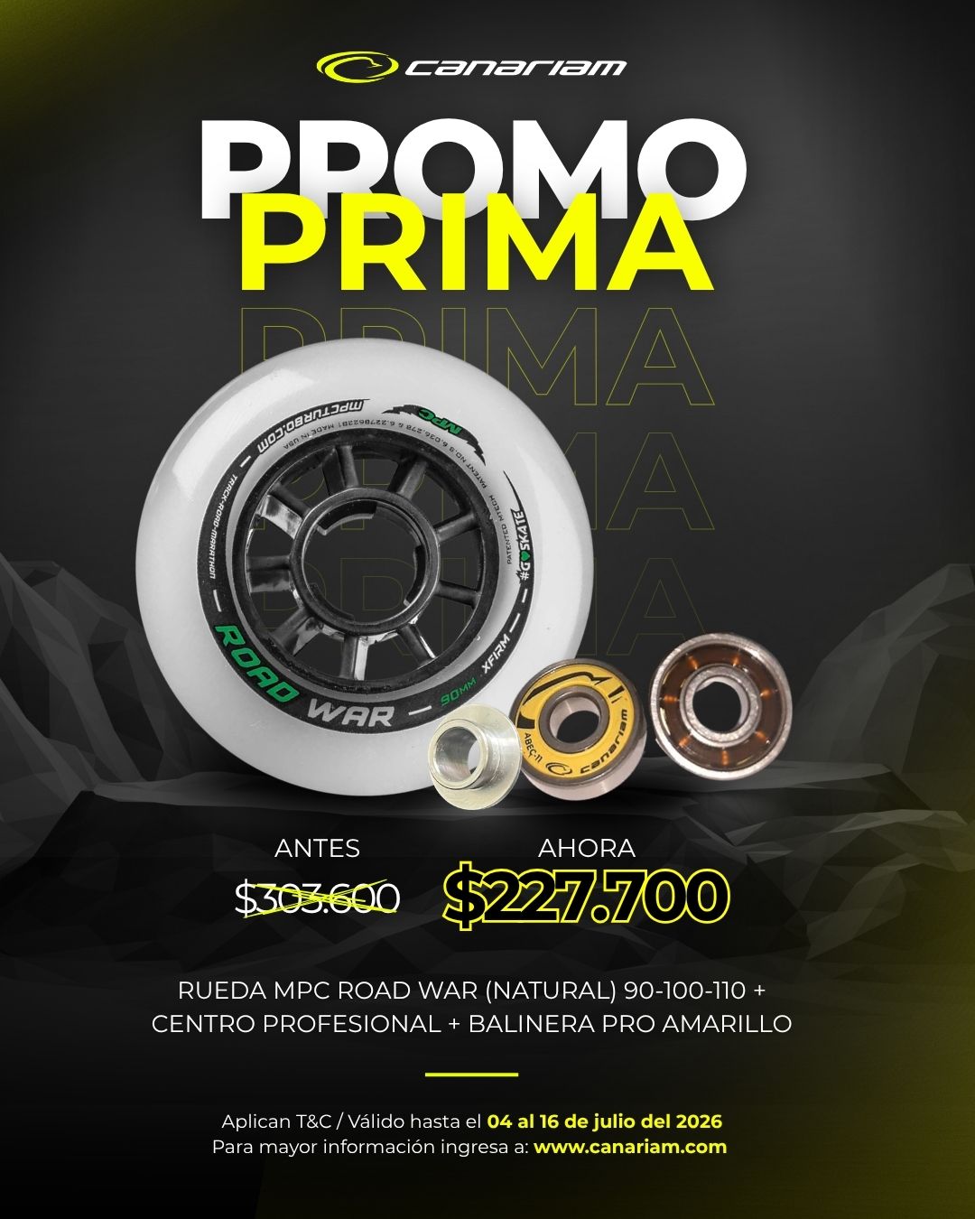 Rueda MPC Road War (Natural) 90-100-110 + Centro Profesional + Balinera Pro Amarillo