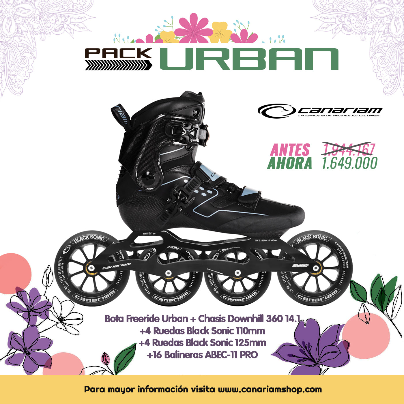 Freeride Urban Downhill Bullet 3XONE-360 14.1 Black Sonic 2x100mm + 2x125mm