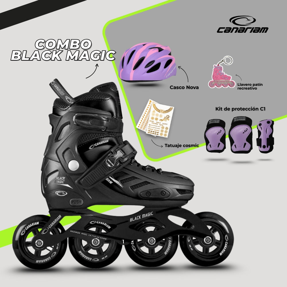 Promo: Combo Black Magic + Casco Nova + Kit de Protección C1 + Tatuaje Cosmic + Llavero patín