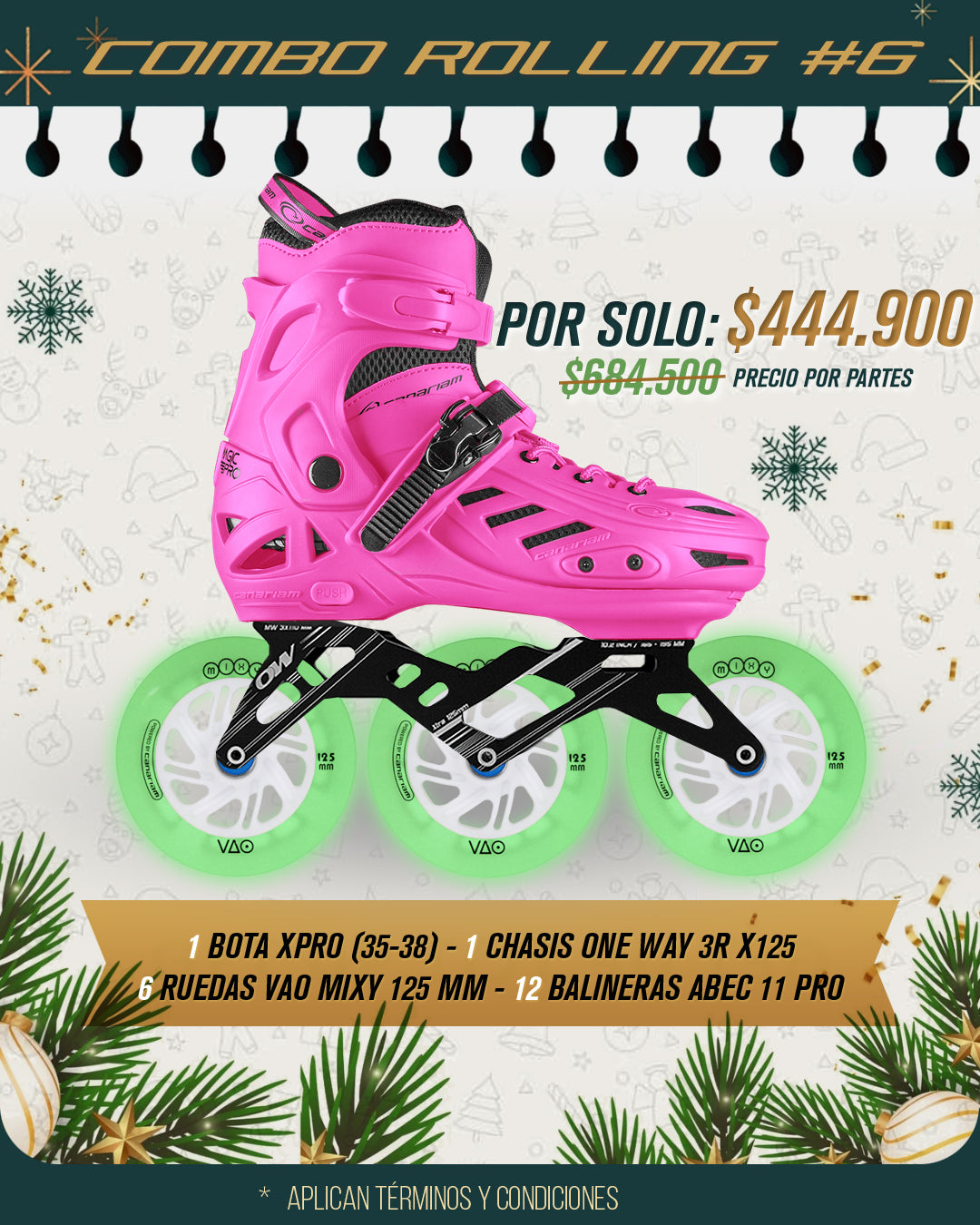 Patin Xpro One Way VAO MIXY 3x125mm + 12 Balineras ABEC 11 Pro