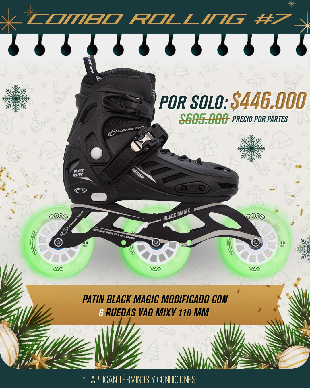 Patin Black Magic Modificado con 6 ruedas VAO MIXY 110mm