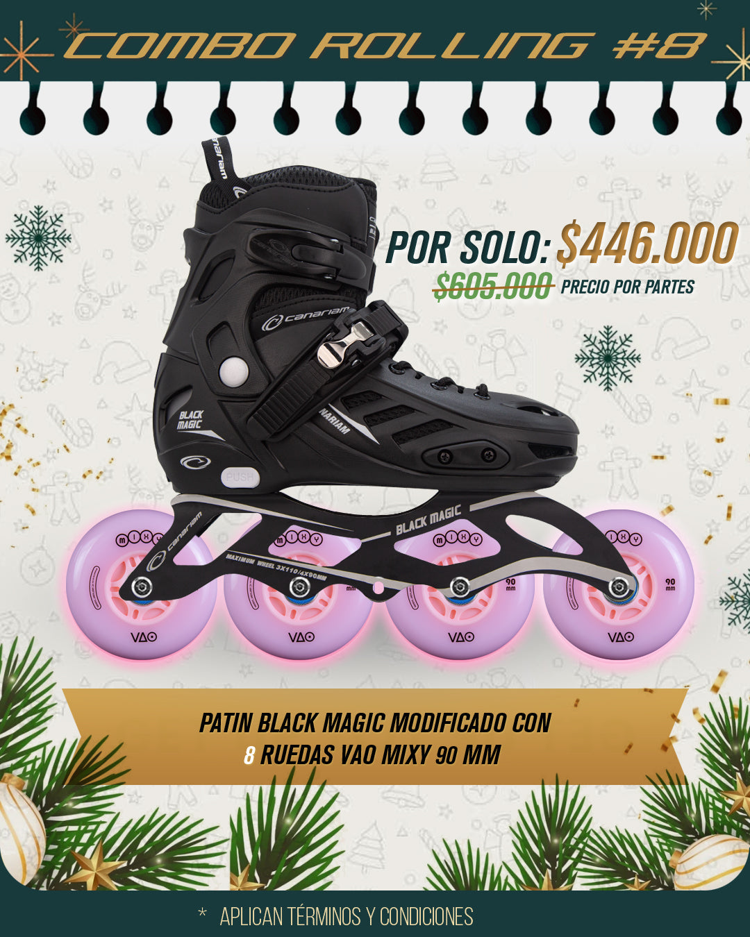 Patin Black Magic Modificado con 8 ruedas VAO MIXY 90mm