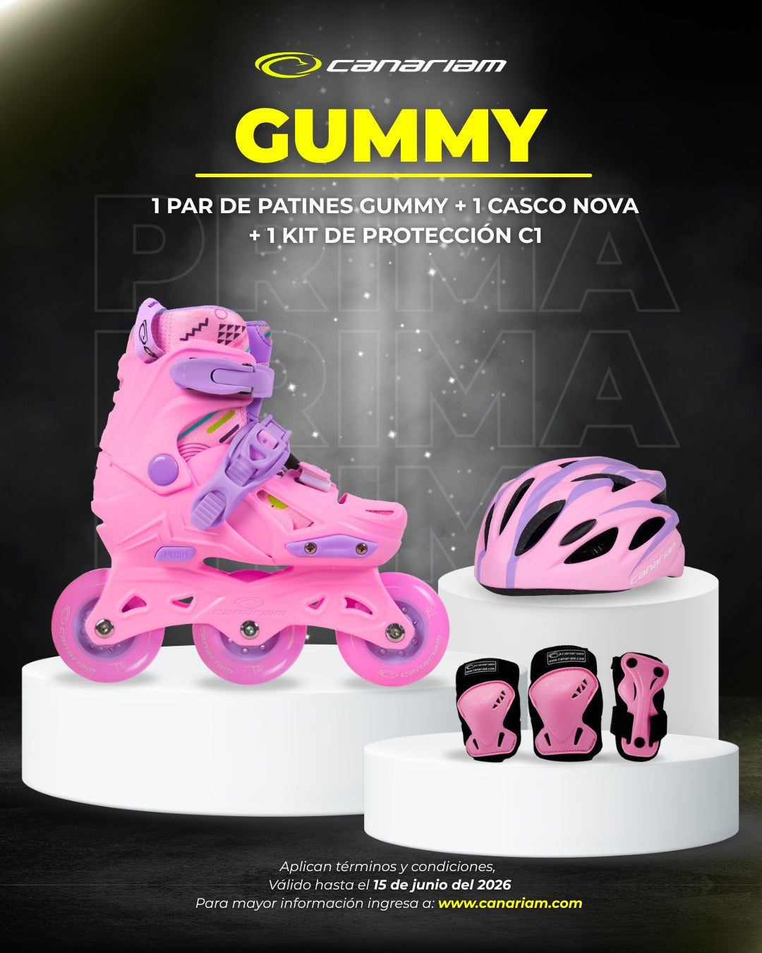 Promo: 1 Par de patines Gummy Rosa + 1 Casco Nova + 1 Kit de protección C1