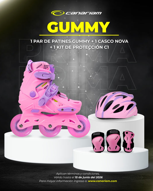 Promo: 1 Par de patines Gummy Rosa + 1 Casco Nova + 1 Kit de protección C1