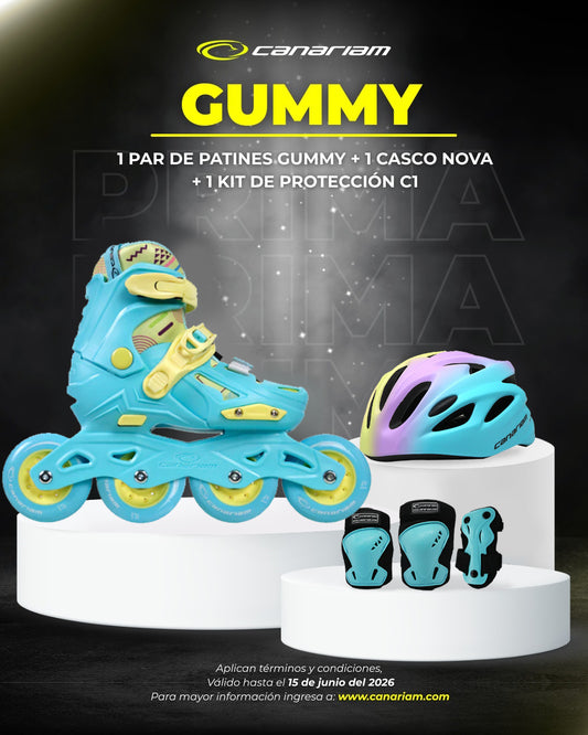 Promo: 1 Par de patines Gummy Azul + 1 Casco Nova + 1 Kit de protección C1