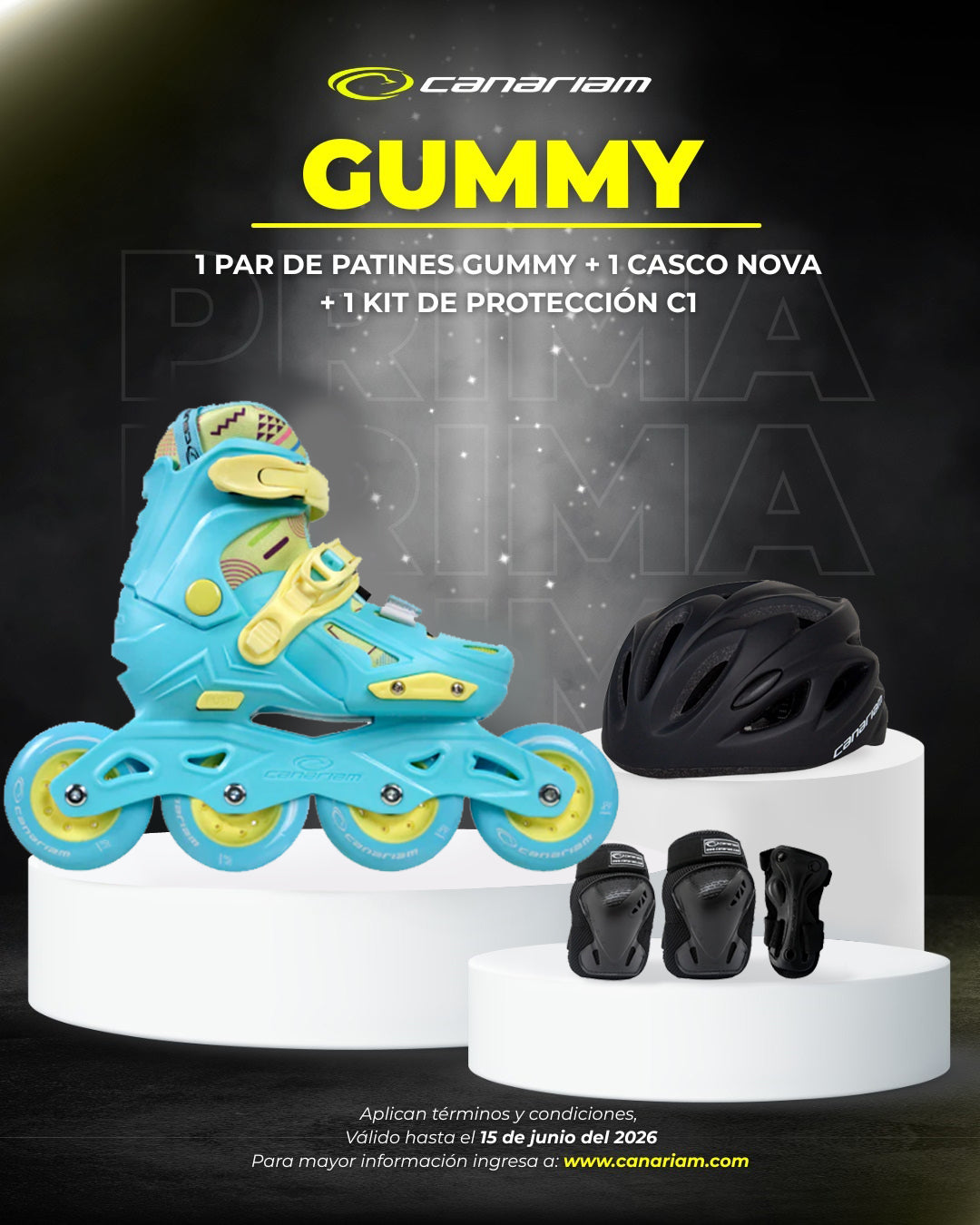 Promo: 1 Par de patines Gummy Azul + 1 Casco Nova + 1 Kit de protección C1