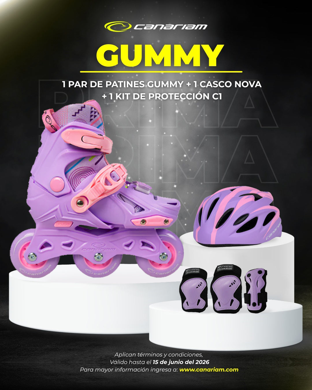 Promo: 1 Par de patines Gummy Lila + 1 Casco Nova + 1 Kit de protección C1