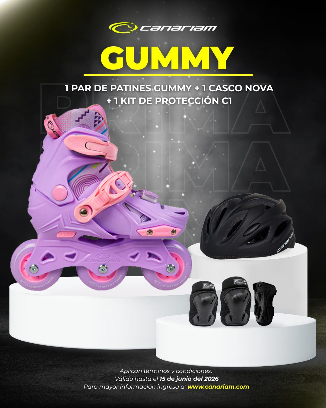 Promo: 1 Par de patines Gummy Lila + 1 Casco Nova + 1 Kit de protección C1