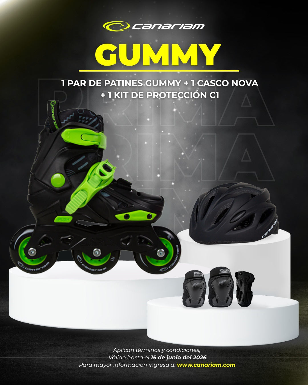 Promo: 1 Par de patines Gummy Negro + 1 Casco Nova + 1 Kit de protección C1