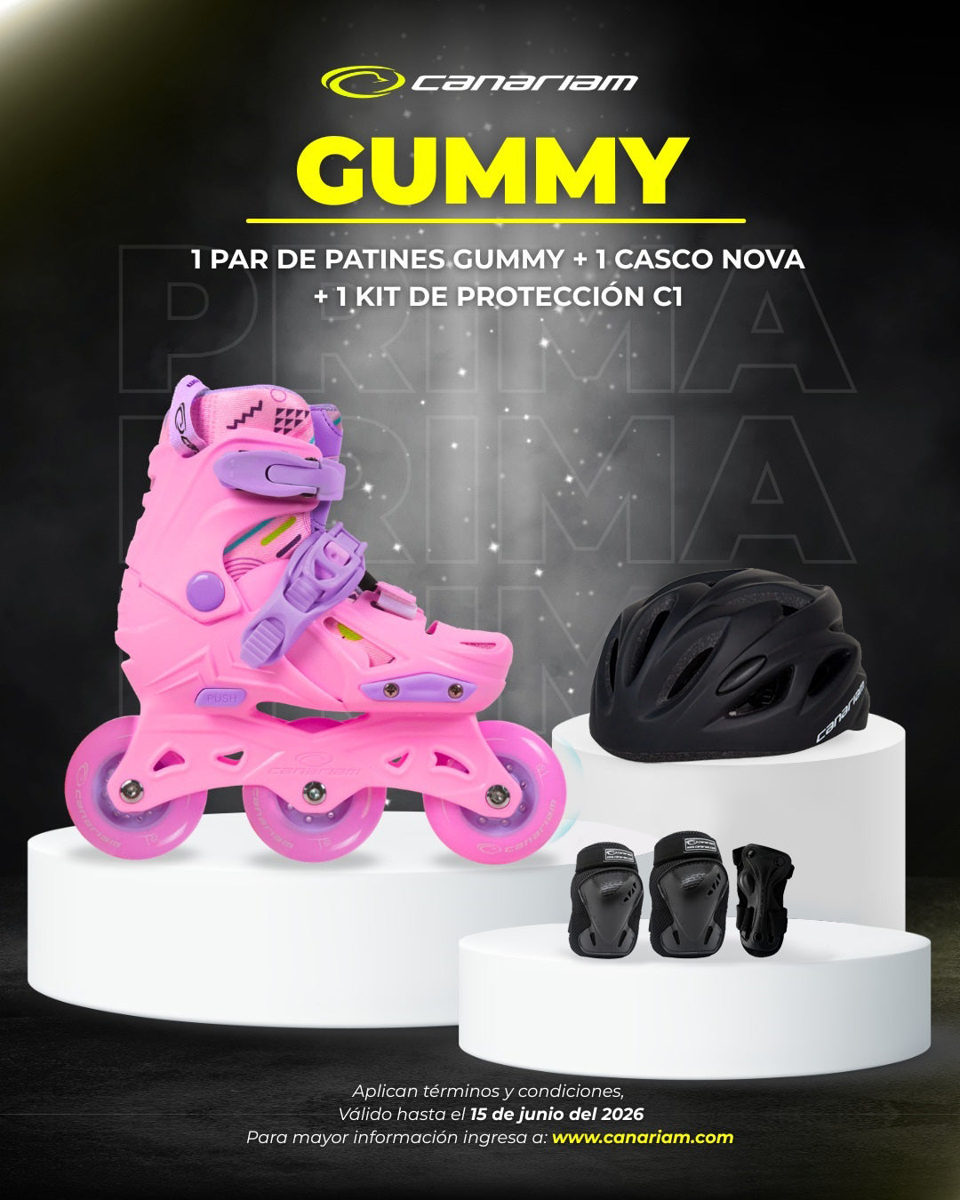 Promo: 1 Par de patines Gummy Rosa + 1 Casco Nova + 1 Kit de protección C1