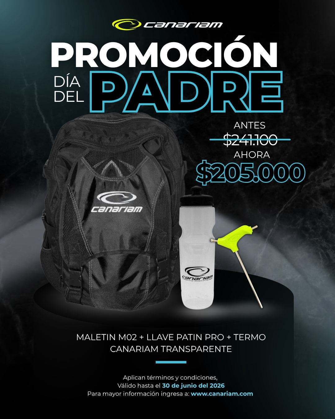 Promo día del Padre: Pack Accesorios (Maletín M02 + Llave Patín Pro + Termo Canariam)