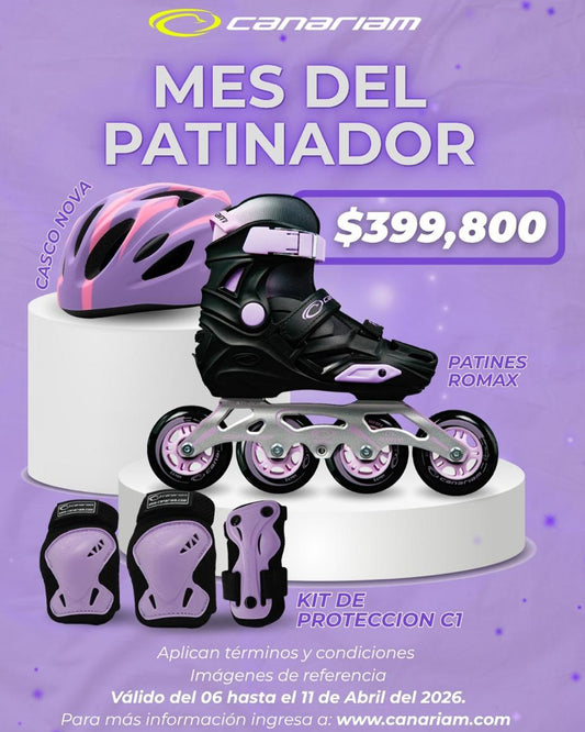 Promo: Patín Romax Negro x Lila + Casco Nova + Kit de Protección C1