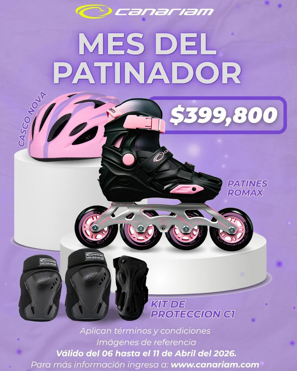 Promo: Patín Romax Negro x Rosa + Casco Nova + Kit de Protección C1 (Copia)