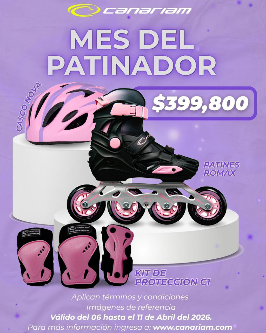 Promo: Patín Romax Negro x Rosa + Casco Nova + Kit de Protección C1 (Copia)