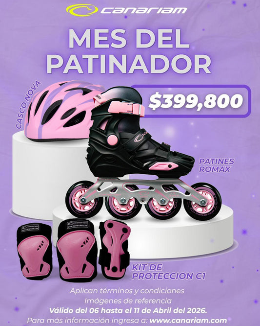Promo: Patín Romax Negro x Rosa + Casco Nova + Kit de Protección C1 (Copia)