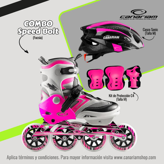 Promo: Patín Speed Bolt Fucsia + Casco Sonic (Talla M) + Kit de Protección C4 (Talla M)