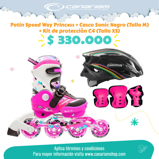 Promo: Patin Speed Way Princess + Casco Sonic (Talla M) + Kit de protección C4 (Talla XS)