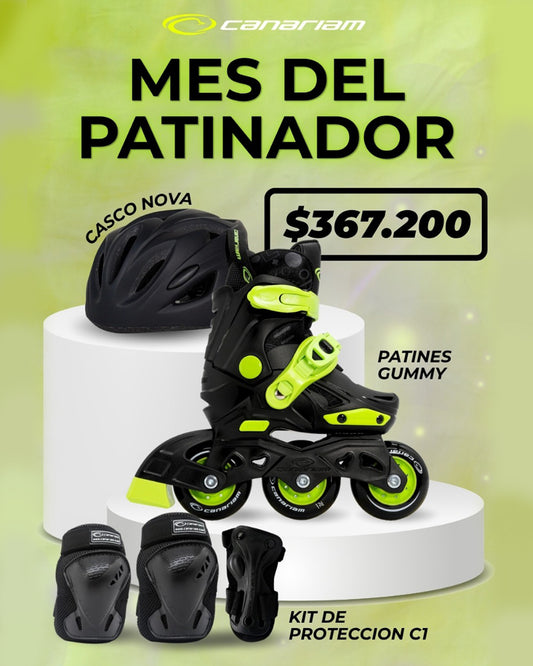 Promo: Patin Gummy Negro + Kit de Protección C1 + Casco Nova