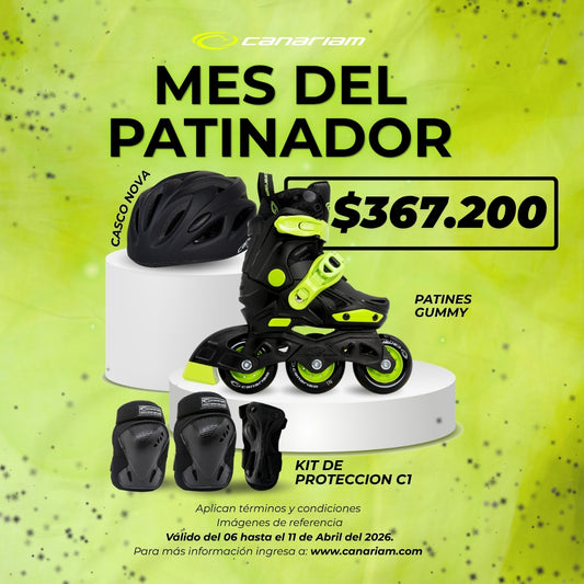 Promo: Patin Gummy Negro + Kit de Protección C1 + Casco Nova
