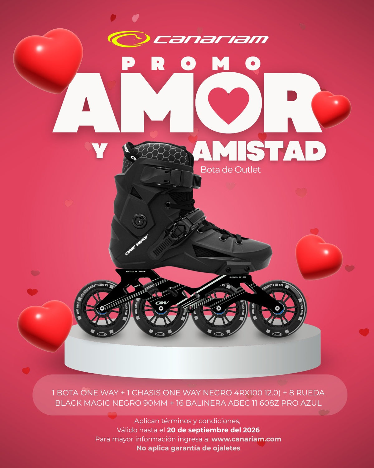 Promo: Bota One Way + Chasis One Way + Ruedas Black Magic 4x90mm + 16 Balineras ABEC-11 Pro Azul