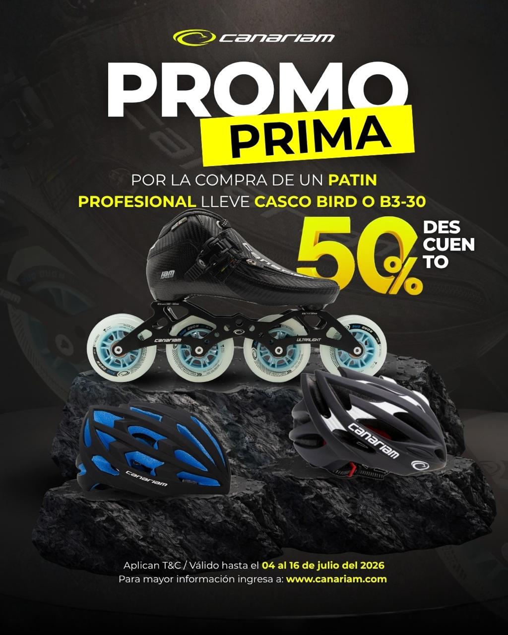 Promo Prima: 50% OFF en Casco Bird o B3-30 (Por la compra de un pack de patines profesionales)