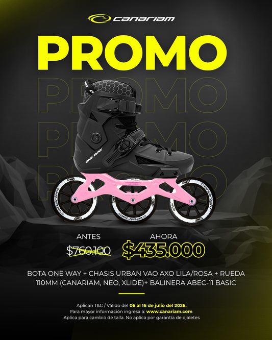 Promo: One Way VAO AXO Lila/Rosa Canariam/NEO/Xlide 110mm + Balineras ABEC-11 Basic