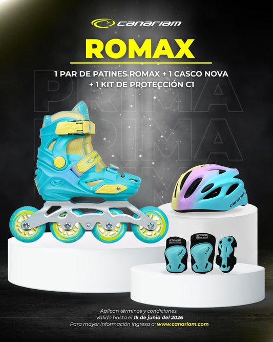 Promo: 1 Par de patines Romax Azul + 1 Casco Nova + 1 Kit de Protección C1 (Copia)