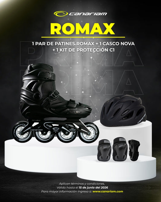Promo: 1 Par de patines Romax Negro + 1 Casco Nova + 1 Kit de Protección C1