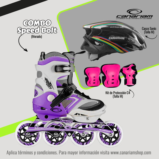 Promo: Patín Speed Bolt Morado + Casco Sonic (Talla M) + Kit de Protección C4 (Talla M)