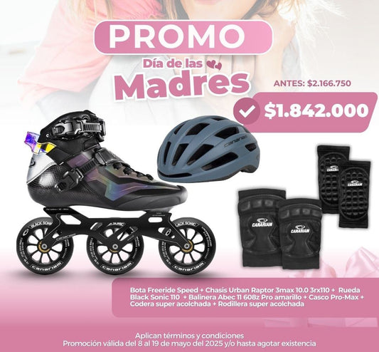 Promo: Patín Freeride Speed Raptor 3Max Black Sonic 3x110mm + Casco Pro-Max + Codera Super acolchada + Rodillera Super Acolchada