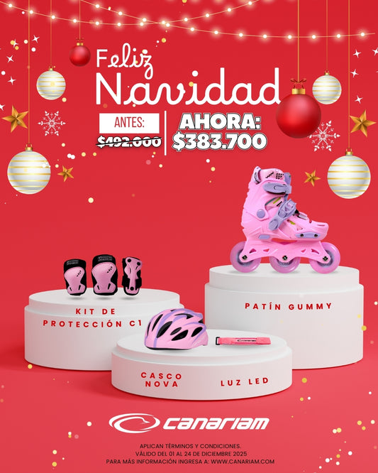 Promo: Patin Gummy + Kit de Protección C1 + Casco Nova + Luz de Seguridad Led