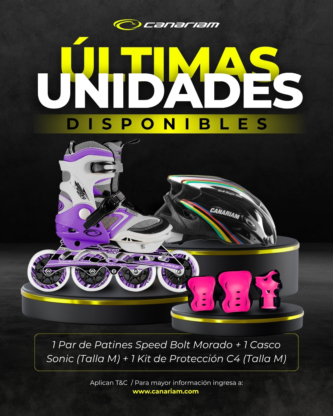 Promo: Patín Speed Bolt Morado + Casco Sonic (Talla M) + Kit de Protección C4 (Talla M)