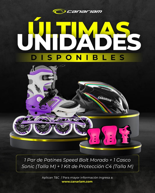 Promo: Patín Speed Bolt Morado + Casco Sonic (Talla M) + Kit de Protección C4 (Talla M)