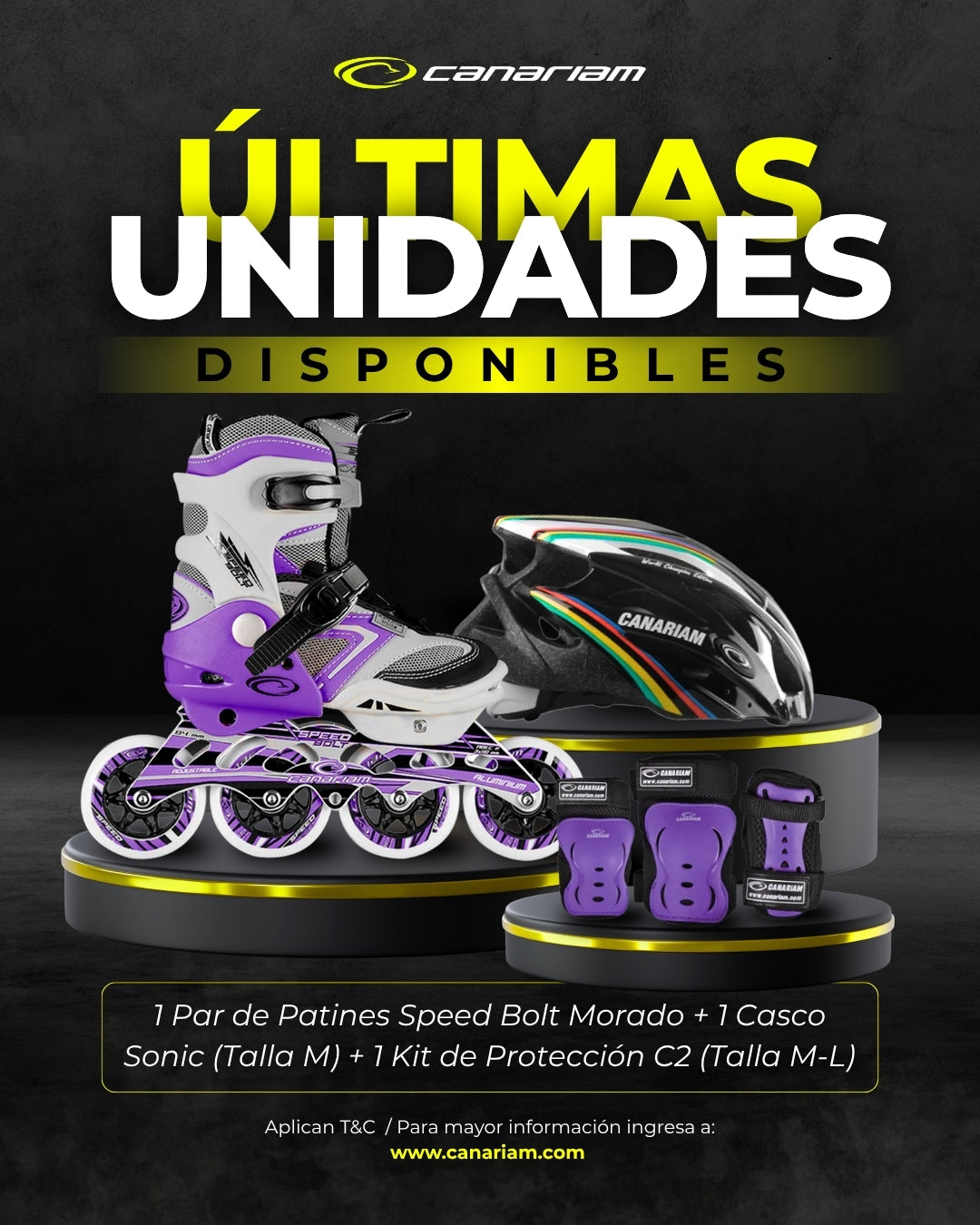 Promo: Patín Speed Bolt Morado + Casco Sonic (Talla M) + Kit de Protección C2 (Talla: M / L)