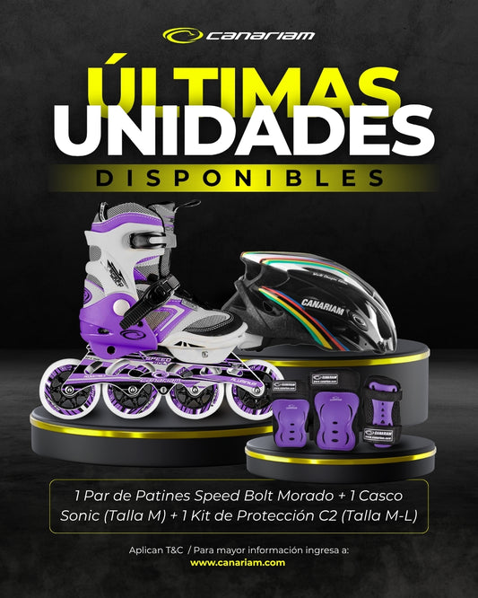 Promo: Patín Speed Bolt Morado + Casco Sonic (Talla M) + Kit de Protección C2 (Talla: M / L)