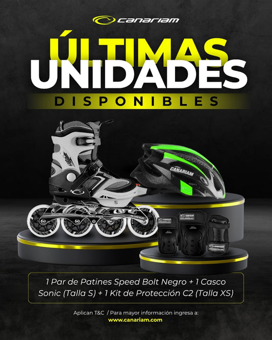 Promo: Patín Speed Bolt Negro + Casco Sonic (Talla S) + Kit de Protección C2 (Talla: XS)
