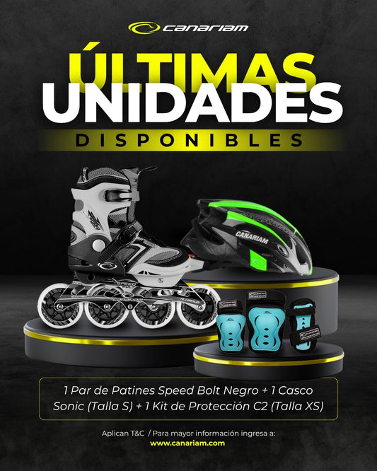 Promo: Patín Speed Bolt Negro + Casco Sonic (Talla S) + Kit de Protección C2 (Talla: XS)