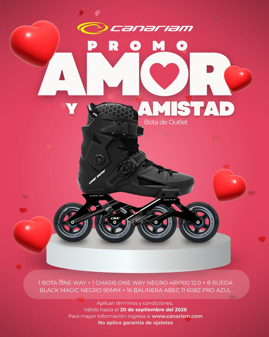 Promo: Bota One Way + Chasis One Way + Ruedas Black Magic Negra 4x90mm + 16 Balineras ABEC-11 Pro Azul