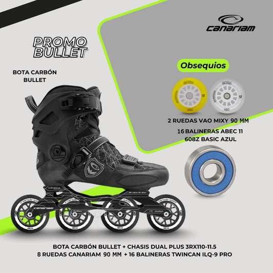 Promo: Carbon Bullet ZX Dual Plus Canariam 4x100/110mm + Obsequio: 2 Ruedas VAO Mixy + 16 Balineras ABEC-11 Basic