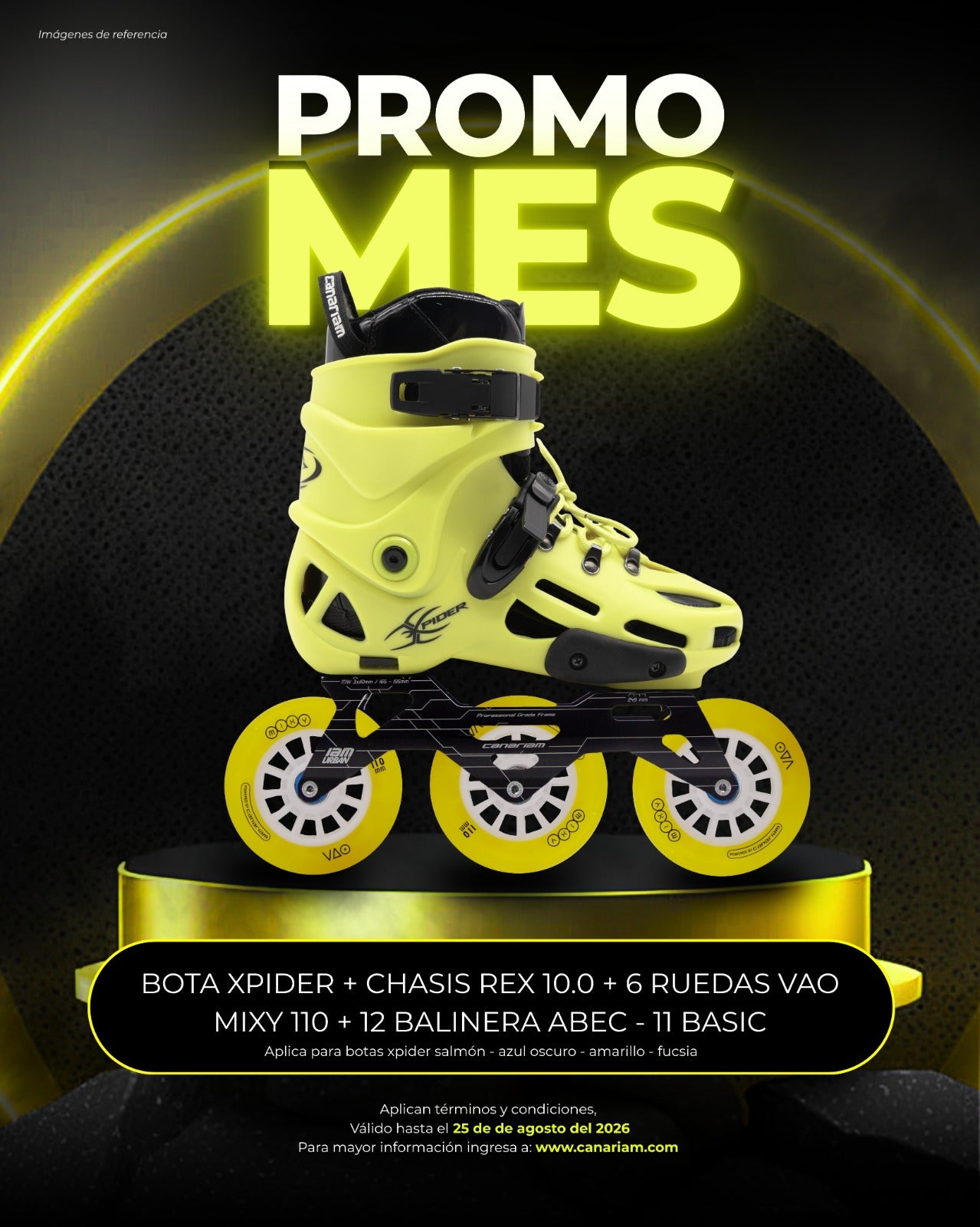 Promo: Xpider Rex 10.0 VAO Mixy Amarilla 3x110mm + Balineras ABEC - 11 Basic