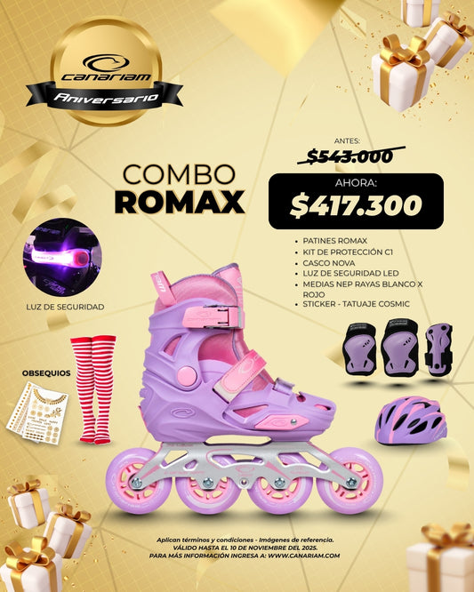 Promo Aniversario: Combo Romax + Kit de Protección C1 + Casco Nova + Luz de Seguridad Led + Medias NEP + Sticker