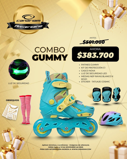 Promo Aniversario: Combo Gummy + Kit de Protección C1 + Casco Nova + 2 Luz de Seguridad Led + Medias NEP + Sticker