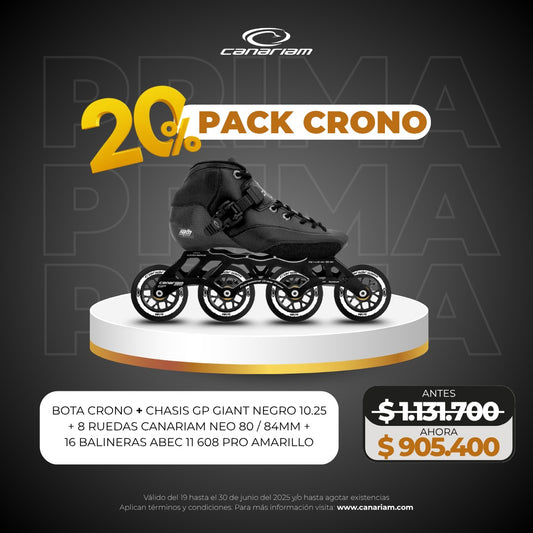 Promo Prima: Crono + Chasis GP Giant 10.25 + Ruedas Canariam NEO 80/84mm + 16 Balineras ABEC 11