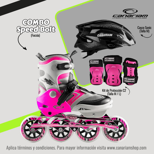 Promo: Patín Speed Bolt Fucsia + Casco Sonic (Talla M) + Kit de Protección C2 (Talla: M / L)