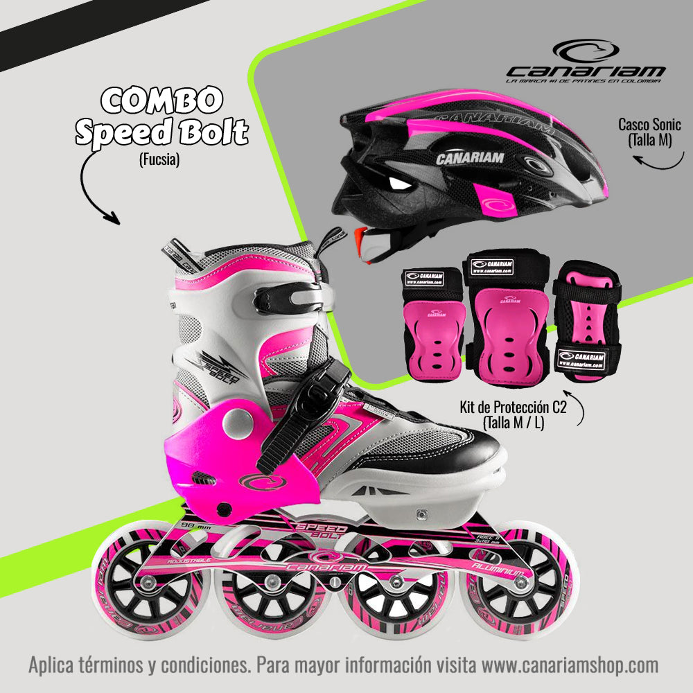 Promo: Patín Speed Bolt Fucsia + Casco Sonic (Talla M) + Kit de Protección C2 (Talla: M / L)