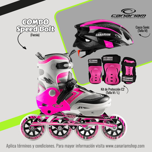Promo: Patín Speed Bolt Fucsia + Casco Sonic (Talla M) + Kit de Protección C2 (Talla: M / L)